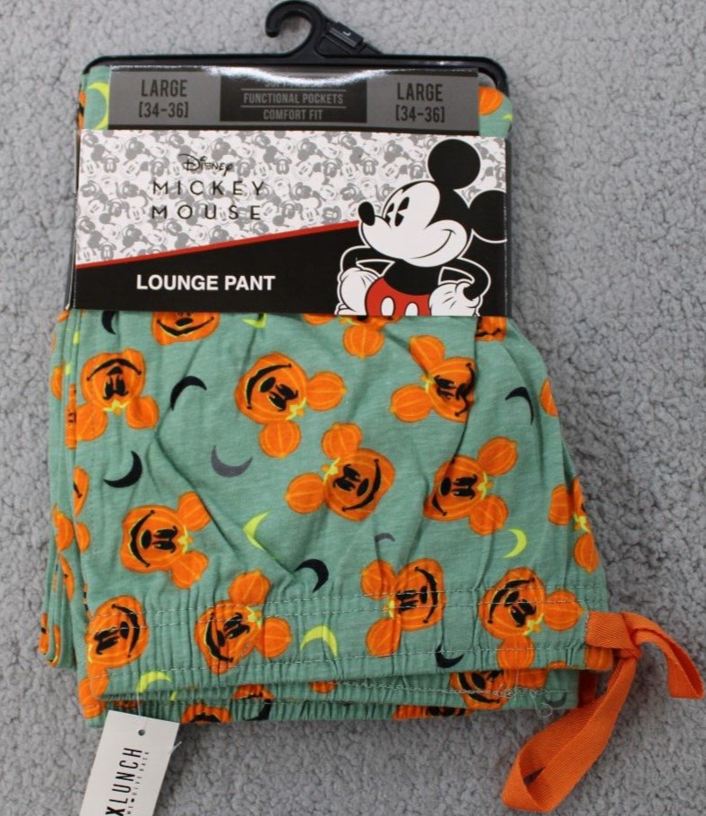 Disney Halloween Pumpkin Mickey Mouse Size Large 34-36 Unisex Lounge Pants New