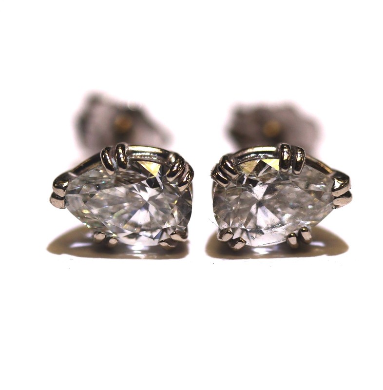 GIA certified 14k White gold pear 1.23ct diamond stud natural earrings SI1 H