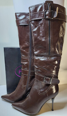 Firenze Women's Leather Brown Knee-Height Boots Euro Size 39 US 8 with Box