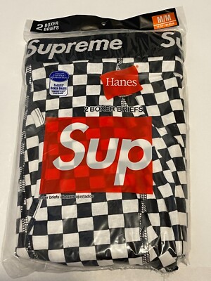 Supreme x Hanes Boxer Briefs 2-Pack Checker Men's Medium NEW! S/S