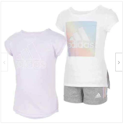 Adidas Three (3) Pc Shorts & Shirt Set ~ Girl's Size 6 ~ Purple ~ Gray ~ White