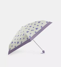 Coach Mini Umbrella with Signature Blueberry Print Light Violet Wrist Strap NWT
