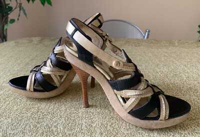 Michael Kors Dress Platform High Heels Sandals Black and Gold Size 6 | eBay