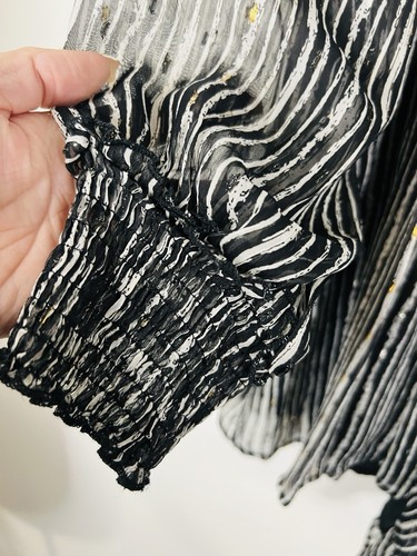 Dissh Playsuit Size 10 / US6 Black Silver Stripe Sheer Sleeves Plunge Neck NEW - Picture 4 of 10