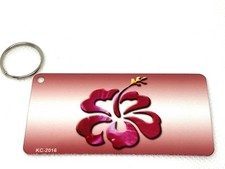 Pink hibiscus keychain metal 1.5 X 3 gift idea Party stocking stuffer  10
