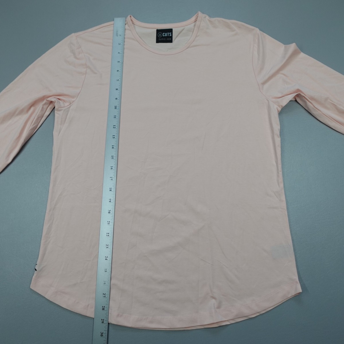 Cuts Clothing Curve Hem Long Sleeve Tee Crew Stretch Peach Cuts Clothing Curve Hem Long Sleeve Tee Crew Stretch Peach