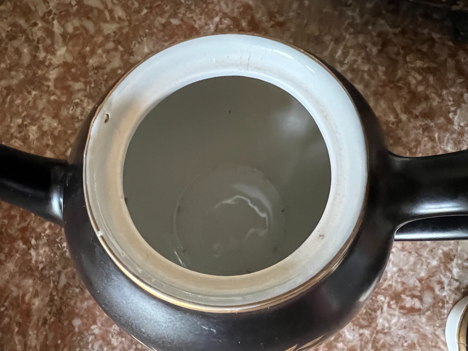 HALL French Teapot Matte Black with Gold Rose Decal, 6 Cup 0045 U.S.A