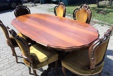 Tavolo + 6 sedie massiccio in noce per sala soggiorno stile barocco piemontese