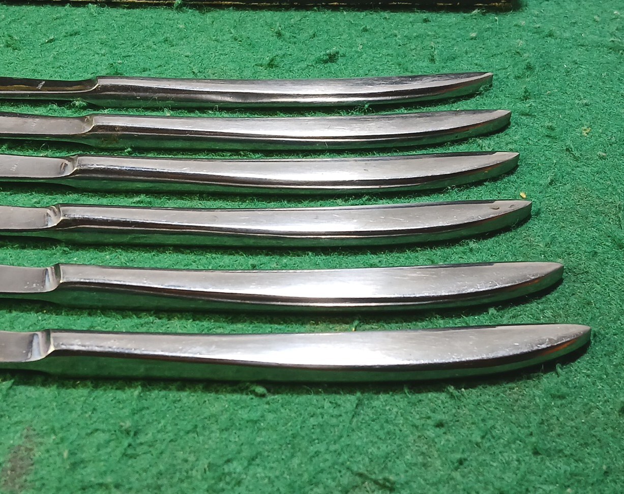 Vtg Set Of 6 Japan Stainless Steel Partial Serrated Steak Knives, Original Box