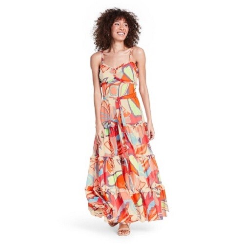 Mixed Floral Sleeveless Tiered Ruffle 