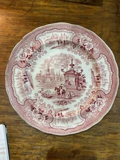 William Adams Indian Warriors Red Transferware 9 1/4 Inch Plate C. 1830-1840s