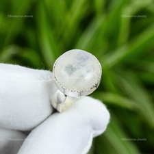 Rainbow Moonstone Stone 925 Silver Anniversary Engagement Crown Chakra Wife Ring