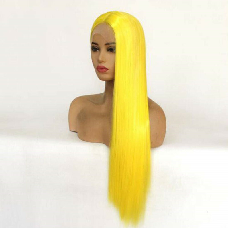 Synthetic 13*4 Lace Front Wig Yellow Long Straight Heat  display picture 3