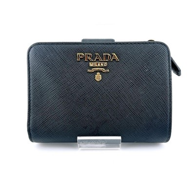 Prada Saffiano Bi-fold Wallet Leather Black Red Authentic | eBay 