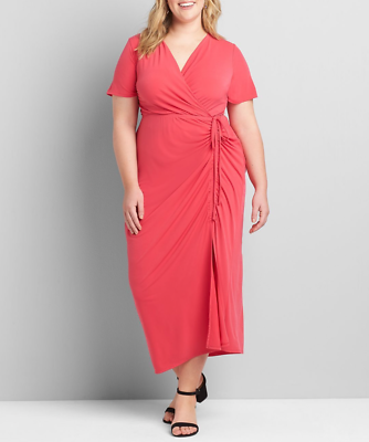 LANE BRYANT WOMEN'S MAGENTA CROSSOVER SIDE-DRAWSTRING MAXI DRESS PLUS Sz  38/40 | eBay