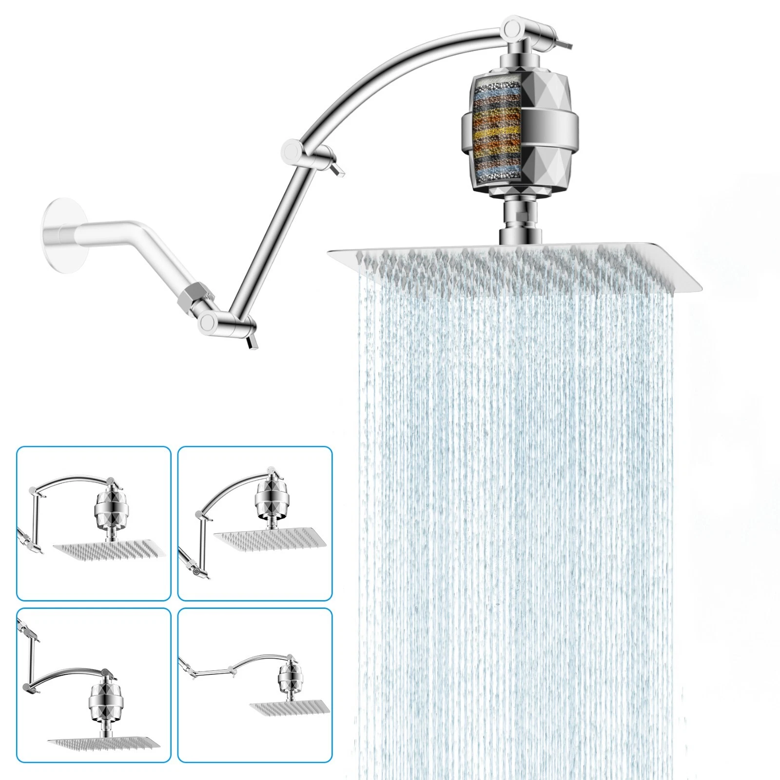 Hibbent Rainfall Filtered Shower Head High Pressure Showerhead Extension Arm US
Opens in a new windo