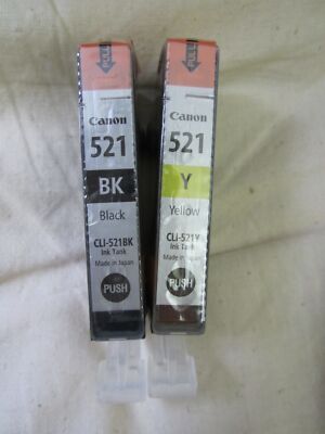 2 original Canon ink cartridges CLI-521 Y yellow / BK photoblack invoice