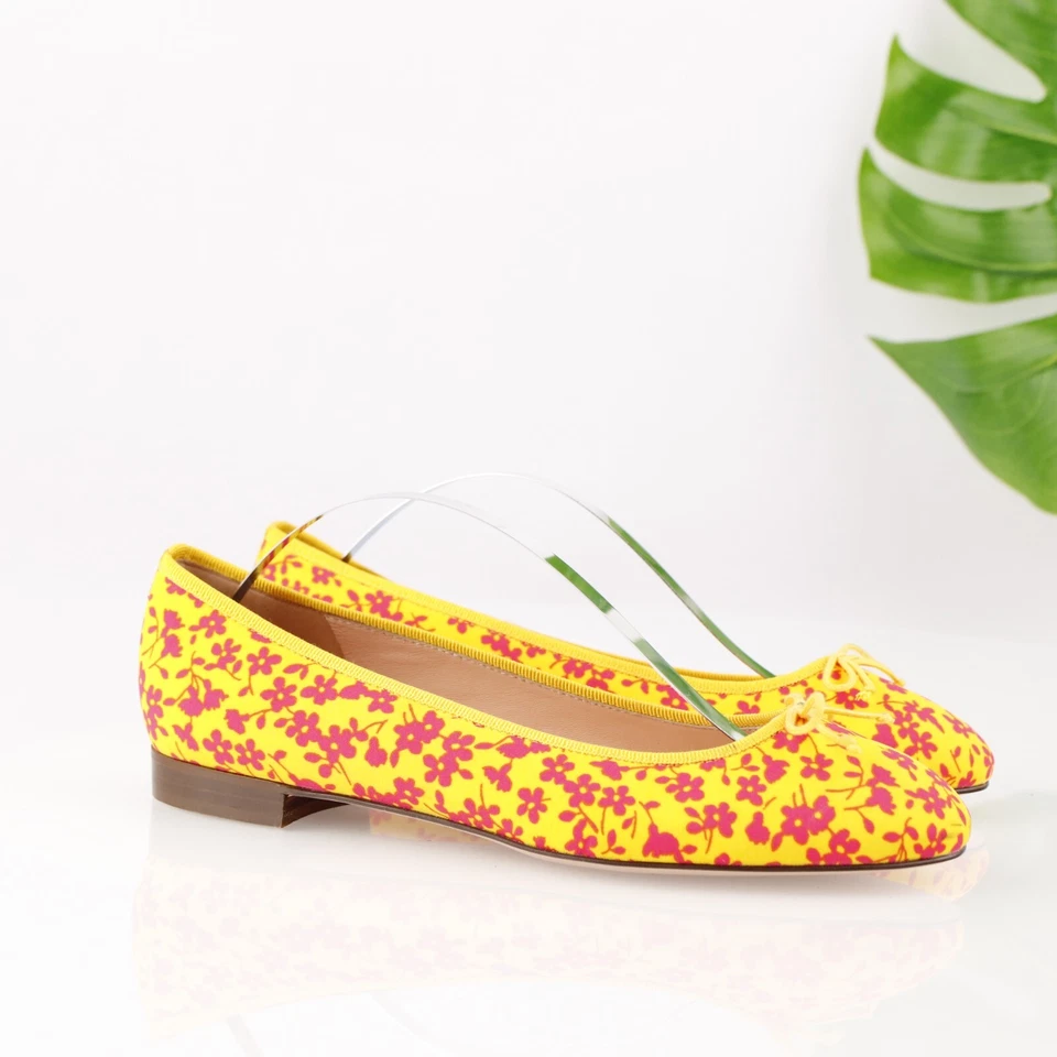 J Crew Womens Kiki Ballet Flat Size 7 Yellow Red Scuba Neon Floral Bouquet Shoe - Image 3 of 4