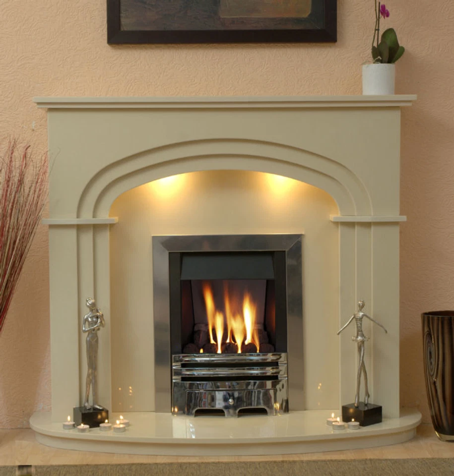 New Marble Fireplace Shelbourne in Beige or White with Curved Hearth & Header - Image 3 of 4
