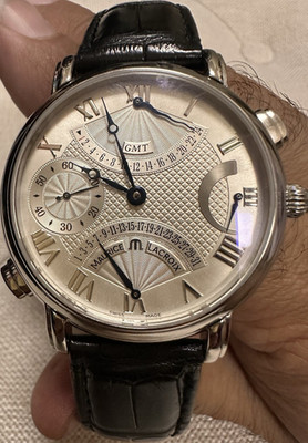 Maurice Lacroix Masterpiece GMT Manual Wind Silver Dial Leather Strap Box