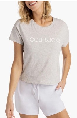 Womens Travis Mathew Golf Sucks Ten for Ten Trend Forward Pima Tee XL Light Grey