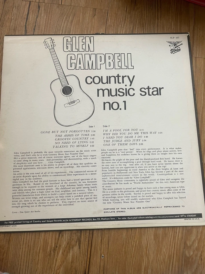 Glen Campbell – Country Music Star No. 1  1969 Vinyl NM LP   - Image 2 of 2