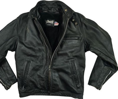 *HOT VINTAGE 80's Men's SCHOTT BIKER DETROIT FUR LINER BLACK LEATHER Jacket 40 S