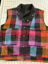Vintage Reversible Plaid Flannel Small Vest 100 Cotton Pockets