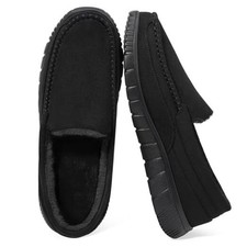 Men's Slippers Faux Fur - Loafers Slip On Casual House Work Shoes for 8 Black