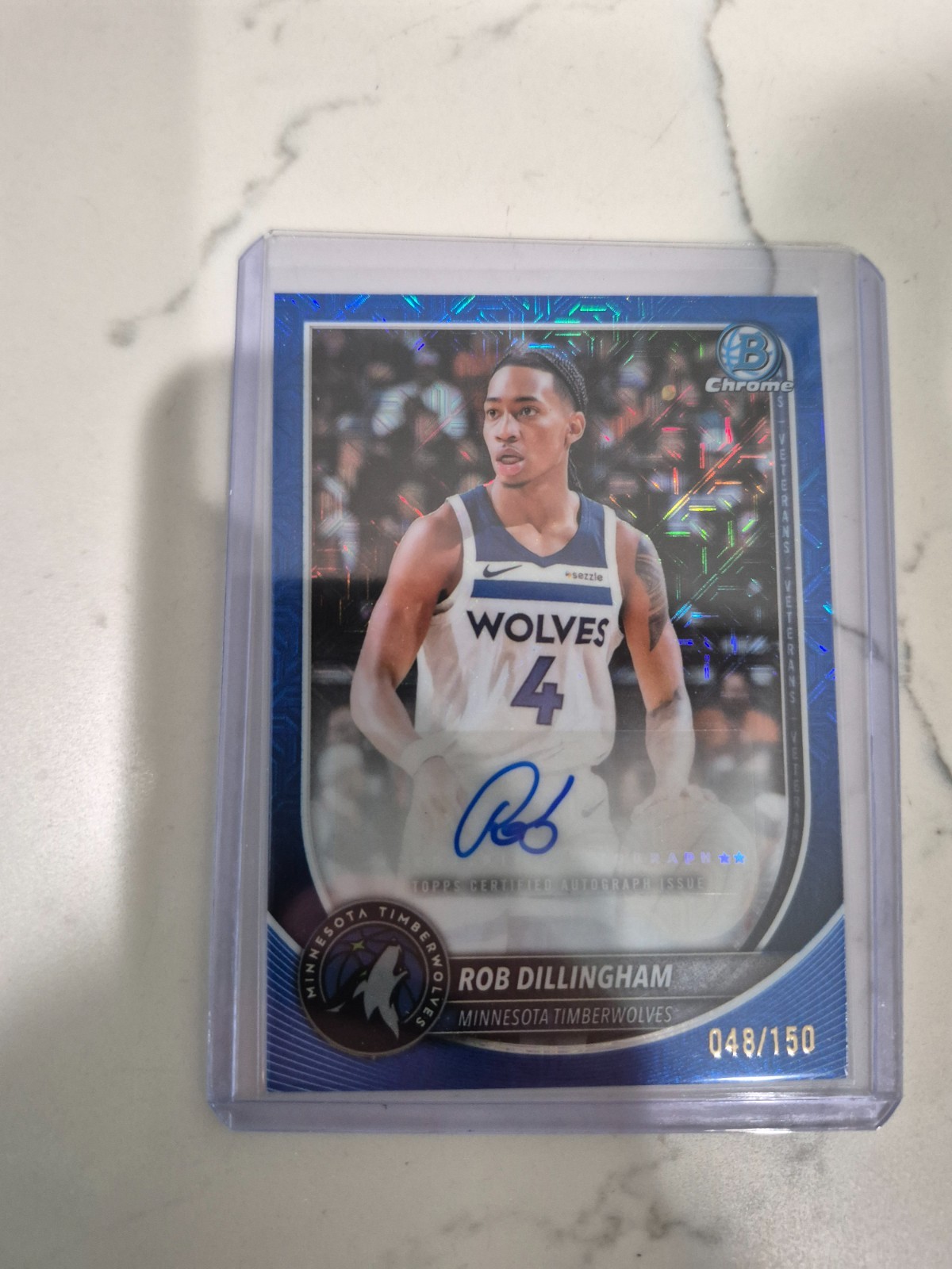 2025-26 Topps Bowman Chrome Rob Dillingham Blue Mojo Refractor Auto /150 #BCA-RD