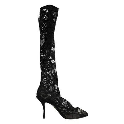 Chaussures DOLCE & GABBANA escarpins noirs Taormina dentelle chaussettes... - Photo 1/4