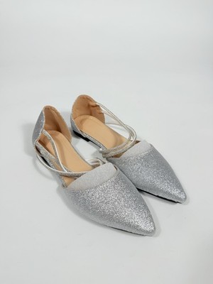 Silber Glitzer spitz zulaufend Riemchen flache Damenschuhe Party D Orsay Pumps