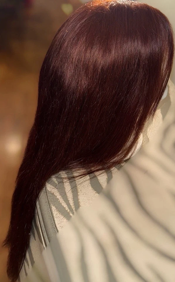 Precioso, 24 pulgadas, estilo recto, marrón rojizo, 100 % cabello humano, frente de encaje, peluca Foto 3 de 4