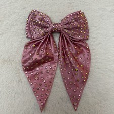 NEW Handcrafted Rose Pink Satin Rhinestone Hair Bow 5 x 8 Crystal Bling Barrette