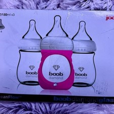 Joovy Boob Diamond Glass Baby Bottles 5oz Pink Silicone Sleeve 3 bottles to set