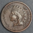 1874 1C INDIAN HEAD BRONZE CENT KM# 90a Grade:  VF Slightly Bent A7198