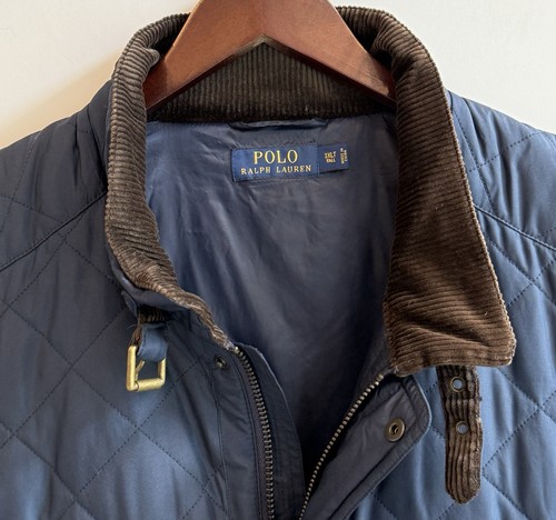 Polo Ralph Lauren Men’s 3XLT Navy Quilted Vest Polo Club Brown Corduroy Collar - Picture 2 of 17