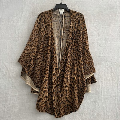 Neiman Marcus Womans Cardigan Top Brown Animal Print One Size Cashmere Open