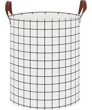 Collapsible Round Laundry Hamper Large Storage Basket Toys Bin White Check