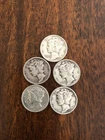 U.S. SILVER COINS " Mercury Dimes" Lot of 5 Coins - Mixed -BARGAIN!