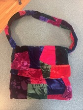 VINTAGE 1970  s HIPPIE VELVET PATCHWORK HANDBAG HANDMADE 11 X 12  EUC