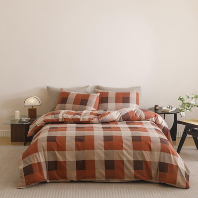 Pureant Plaid Red Comforter Sets Full Size Taupe And Orange Checkered Bedding