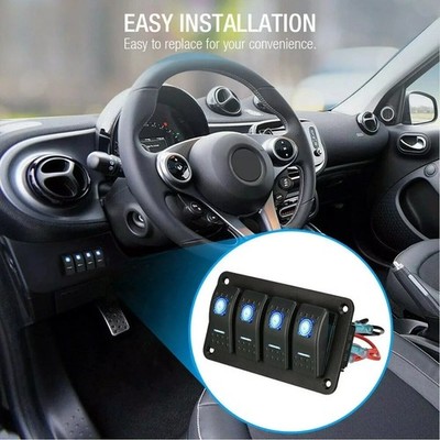 4 Gang Blue LED Toggle Rocker Switch Panel Breakers for Car Marine Boat RV 12V