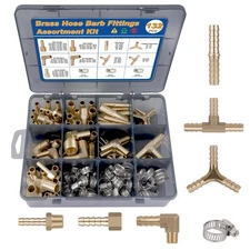 KOOTANS 132pcs Brass Hose Barb Fittings Assortment Kit Barb Splicer, Male Cou...