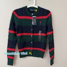 NEW Polo Ralph Lauren Women Cotton Cable Knit Cardigan Sweater Multi Choose Size