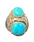 Double Turquoise Stone Sterling Silver Feather Ring Size 10 3/4 To 11, 26 Grams — photo 2