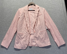 ELLE Blazer Jacket Women Medium Blush Pink Single Breasted Scalloped Trim Formal
