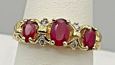 10k Gelbgold 1,14cttw Rubin & Diamant Damen Band/Ring