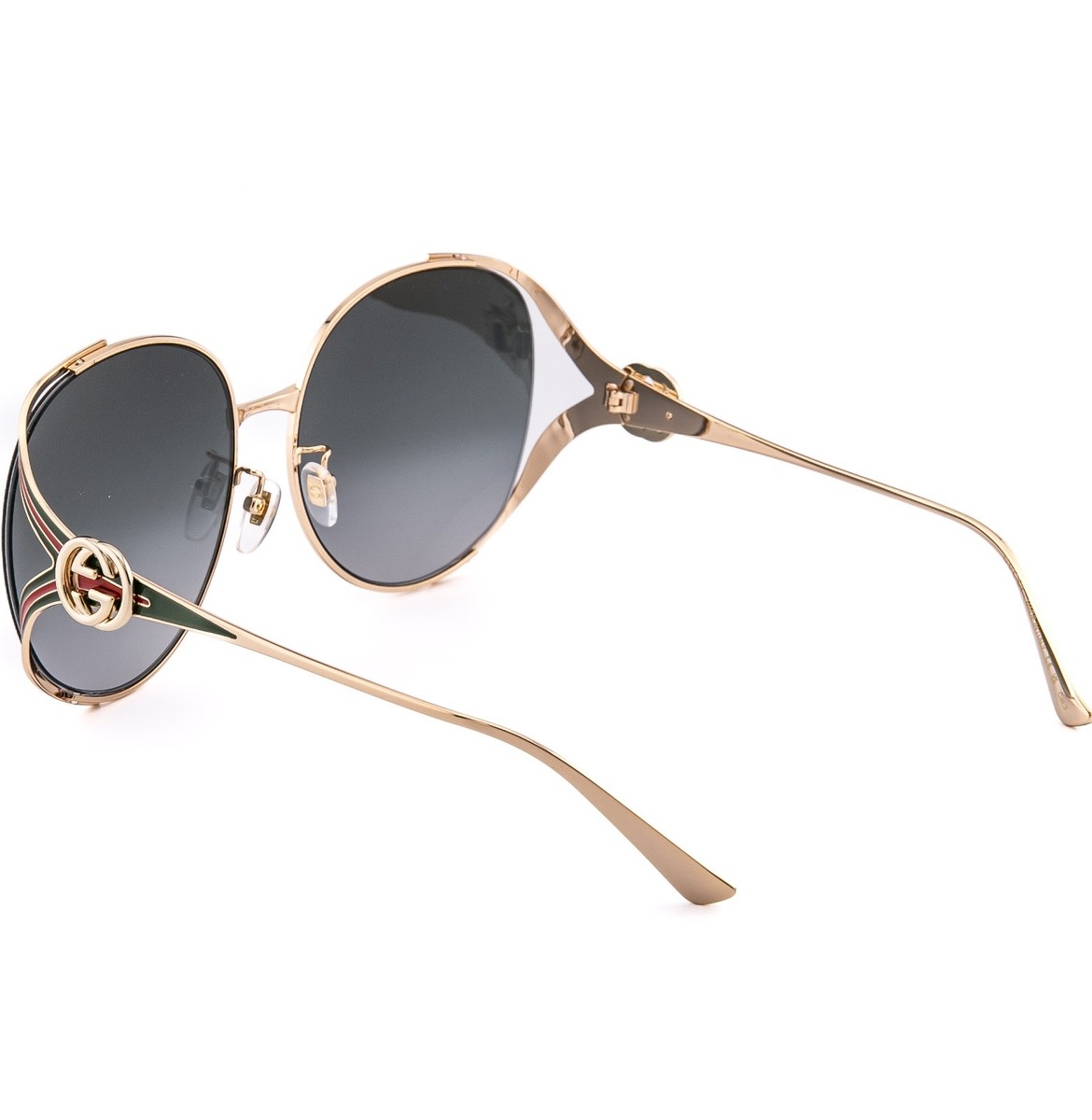 GUCCI GG0225S Gold Gray 0225 GG Stripe Logo Oversized Round Metal