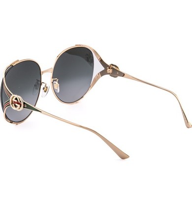 GUCCI GG0225S Gold Gray 0225 GG Stripe Logo Oversized Round Metal